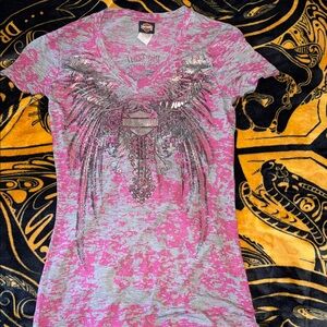 Harley-Davidson Pink & Gray Wing Graphic V-Neck Tee